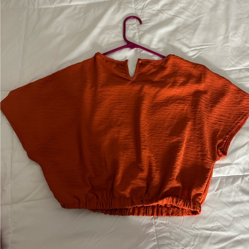 Rust Orange Two Piece Set | Textured Crop Top & Wide Leg Pants Outfit